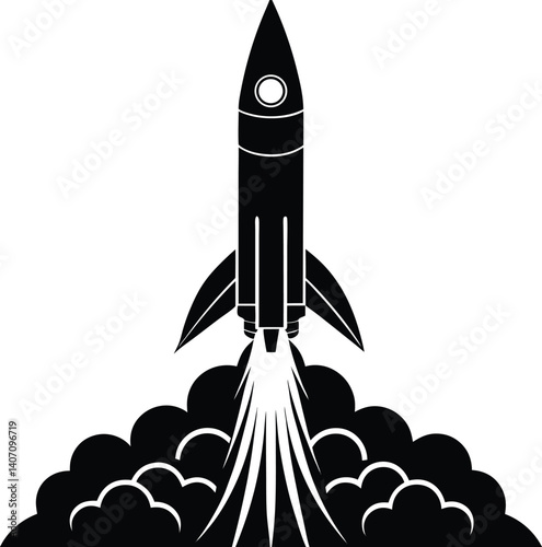Rocket Launch Silhouette Vector | Space Exploration Design for Sci-Fi and Adventure Art