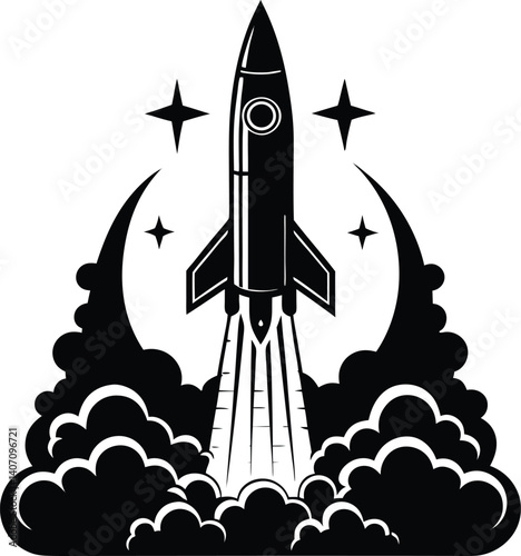 Rocket Launch Silhouette Vector | Space Exploration Design for Sci-Fi and Adventure Art