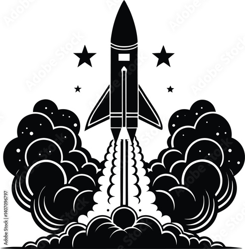 Rocket Launch Silhouette Vector | Space Exploration Design for Sci-Fi and Adventure Art