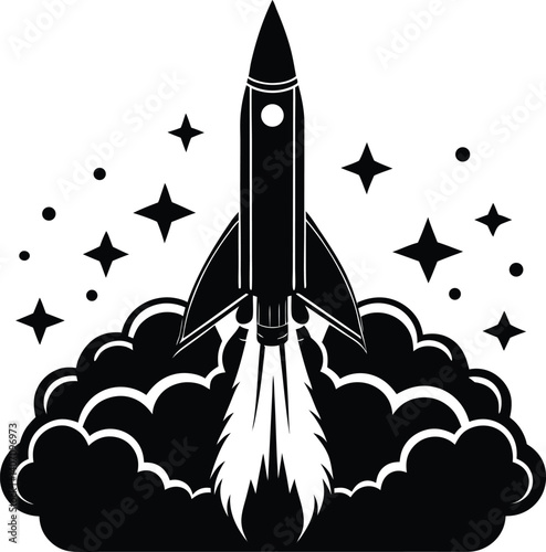 Rocket Launch Silhouette Vector | Space Exploration Design for Sci-Fi and Adventure Art