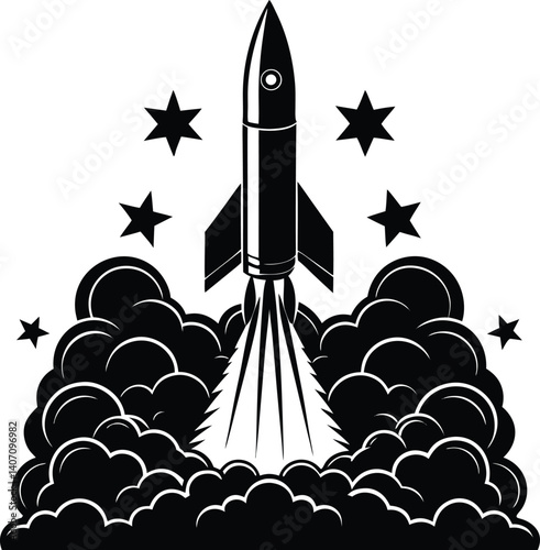 Rocket Launch Silhouette Vector | Space Exploration Design for Sci-Fi and Adventure Art