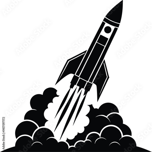 Rocket Launch Silhouette Vector | Space Exploration Design for Sci-Fi and Adventure Art