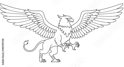 Majestic Griffin Mythical Creature Coloring Page Lion Body Eagle Head Wings Fantasy Legend Line Art Printable