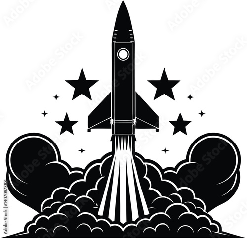 Rocket Launch Silhouette Vector | Space Exploration Design for Sci-Fi and Adventure Art