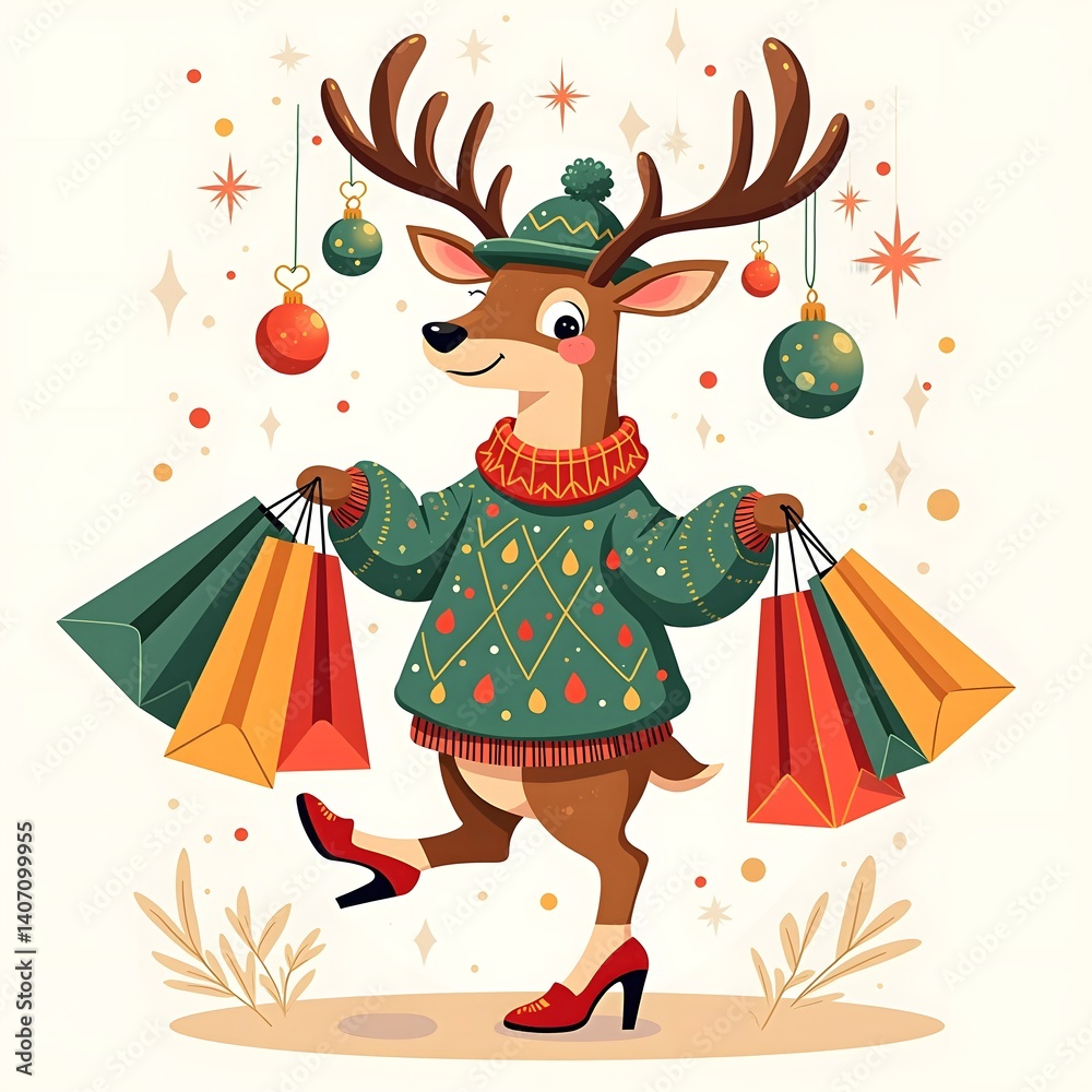 Naklejka premium Christmas Reindeer Happy Shopping Season