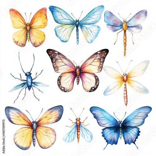 Wallpaper Mural seamless background with butterflies,  watercolor collection with with hand-drawn butterflies and insect elements isolated on a white background. Hand-drawn design elements Torontodigital.ca