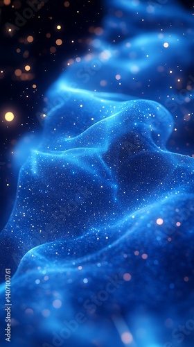 Luminous Blue Waves Phone Wallpaper   Swirling Abstract Design with Shimmering Stars on Dark Cosmic Background | Ethereal Mobile Background

