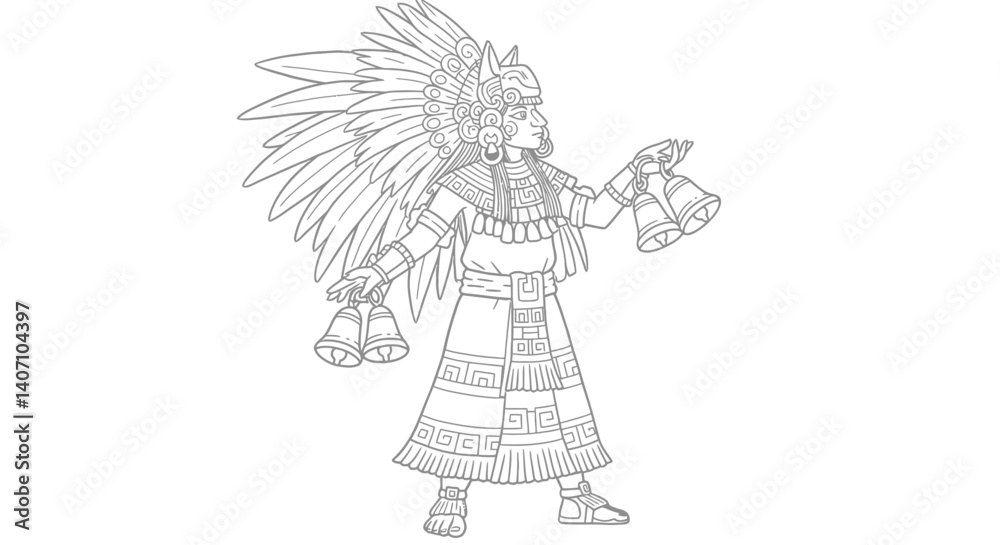 Aztec Moon Goddess Coyolxauhqui with Symbolic Bells Simple Line Art Coloring Page Illustration for History Buffs Aztec Moon Goddess Coyolxauhqui with Symbolic Bells Simple Line Art Coloring Page Illustration for History Buffs