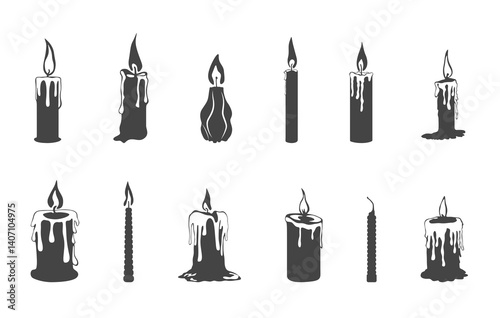 Candle SVG, Candle silhouette, Melting candle SVG, Melting candle silhouette, Candle clipart, Candle icon, Candle vector illustration. 
