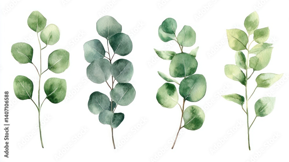 Obraz premium Watercolor Eucalyptus Branches Arrangement