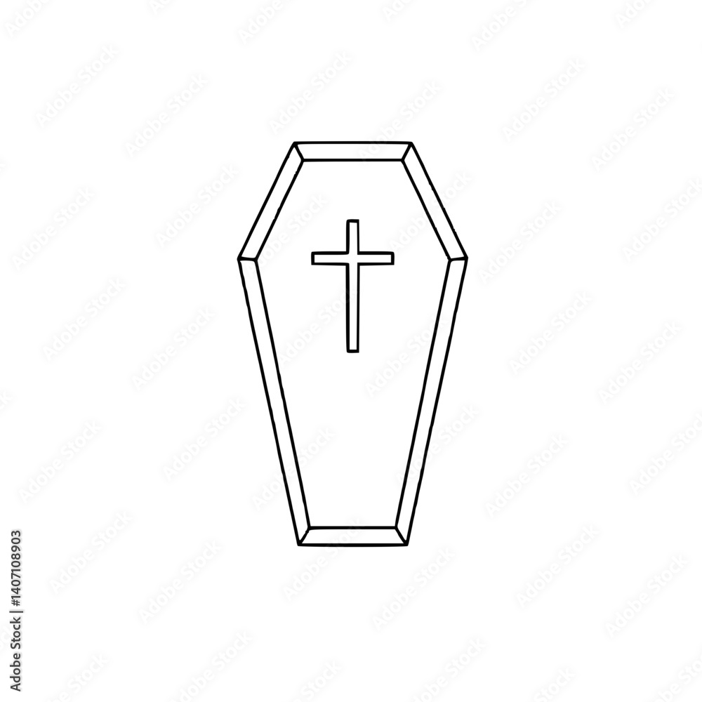 Outline icon of a coffin symbolizing mortality and memorial concepts