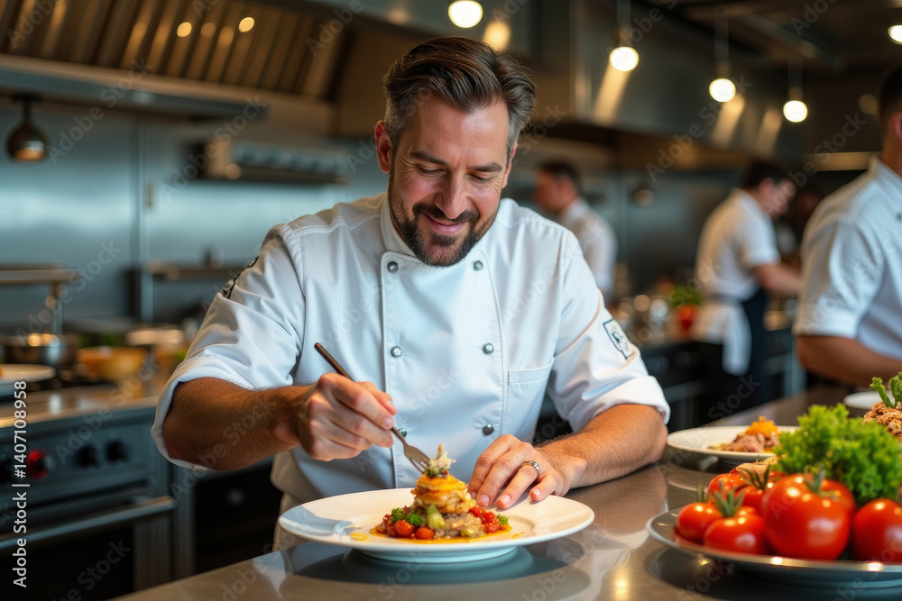 Close up of professional chef while working in the kitchen. AI Close up of professional chef while working in the kitchen. AI