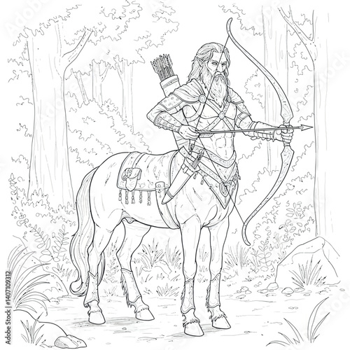Vigilant Forest Centaur Armed with Bow and Arrow Surveying the Dense Woods Awaiting Its Next Target Move