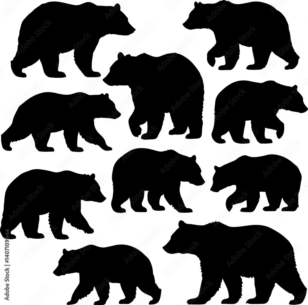 Fototapeta premium bear set bundle silhouette vector illustration
