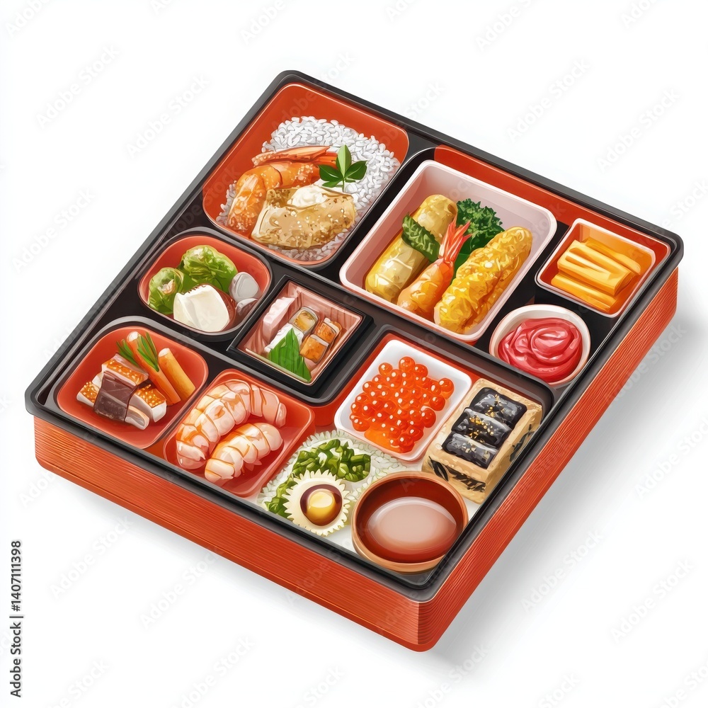 Japanese bento lunch set isolated with white background Japanese bento lunch set isolated with white background