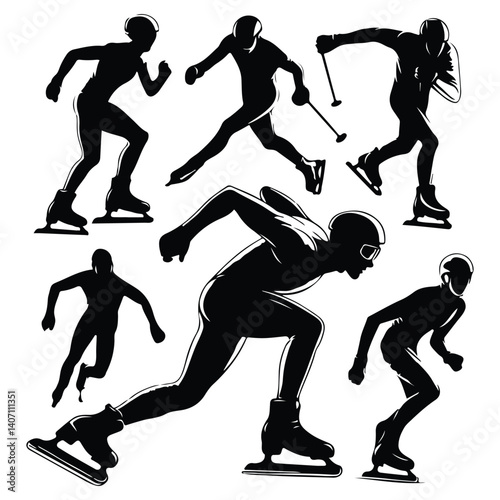 Silhouette Speed Skating vector set on a with white background