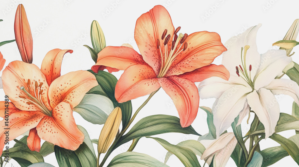 Fototapeta premium Elegant wedding invitation card background . Minimal hand painted watercolor botanical flowers texture template background. Design for wedding, vip cover, poster, rsvp moderncard.Valentine's Day