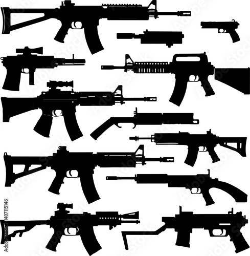 rifles silhouette vector illustration set bundle
