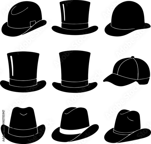 different hat silhouette set bundle vector illustration