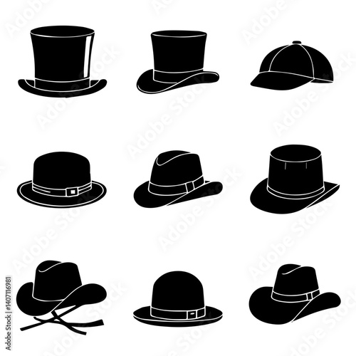 different hat silhouette set bundle vector illustration