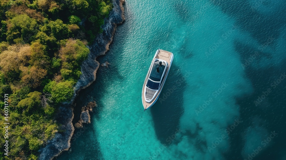 Speedboat in the Middle of Turquoise Sea Speedboat in the Middle of Turquoise Sea