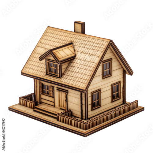 Realistic 3d wooden house isolated on transparent background. Vector illustration.
