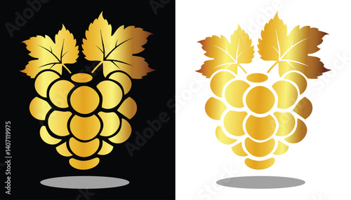 vector image of a grape logo with leaves in beautiful and attractive gold color on a black and white background