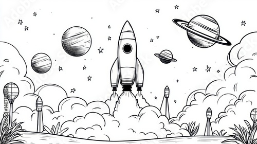 Rocket Launch in Outer Space Scene