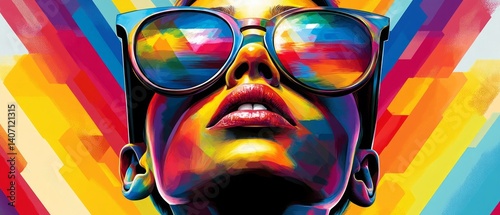 Obraz na płótnie Vibrant abstract portrait of a woman with headphones and geometric patterns - vector. w salonie