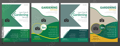 Flyer design template for lawn and gardening services .Freshly rolled artificial grass placed on lush green lawn. Lawn and Garden Care Flyer Design for your garden care,	
