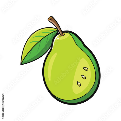 Guava Vector Illustration – Fresh Tropical Fruit Icon for Organic, Healthy Food Packaging, Smoothie, and Juice Designs