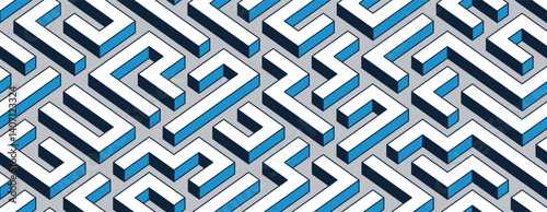3D labyrinth seamless pattern, vector abstract background of isometric maze wallpaper, geometric blocks creative concept, cubic rebus.