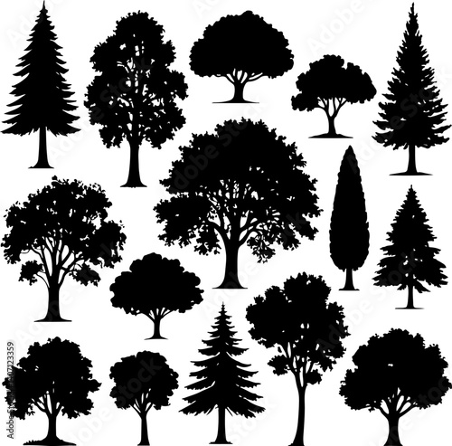 tree set bundle vector illustration silhouettes