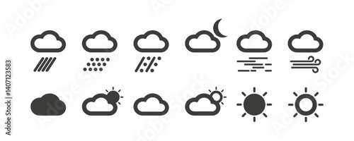 Set of weather webpage and app icons vector illustration