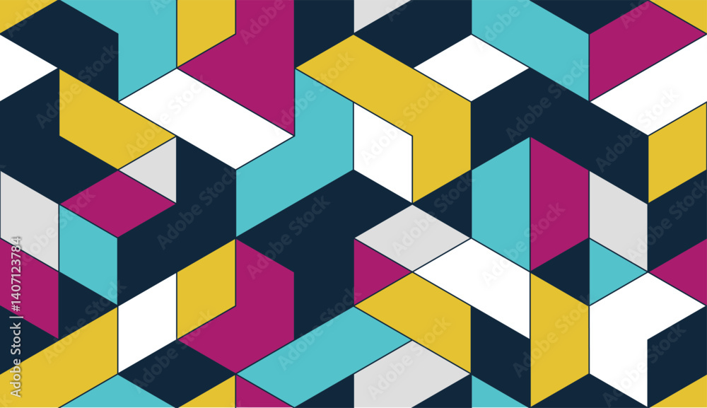 Obraz premium Cubes abstract architecture background, construction seamless pattern with 3D blocks, geometric linear polygon wallpaper, isometric cubic tiling pattern.