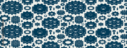 Gears and cogs seamless background, vector mechanical engineering endless wallpaper, fix and repair theme tiling pattern, elements can be used separately.