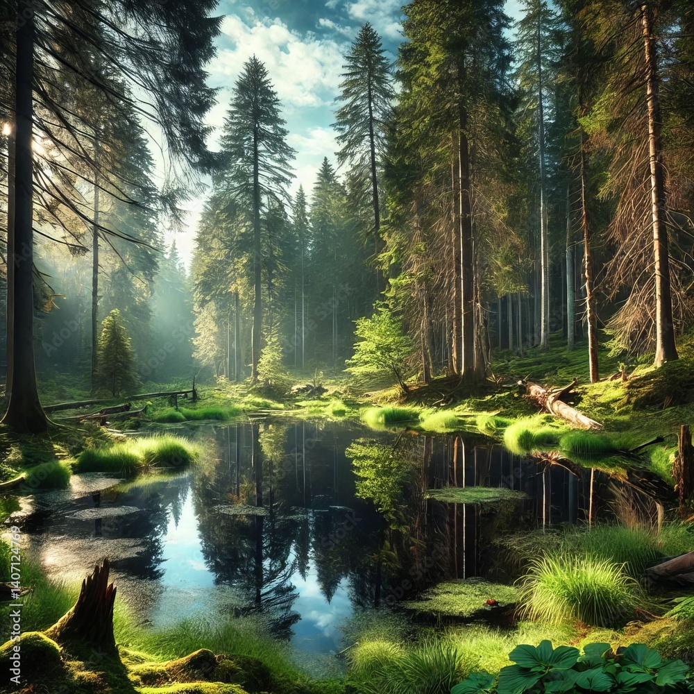 Obraz premium Forest Clearing trees and sky