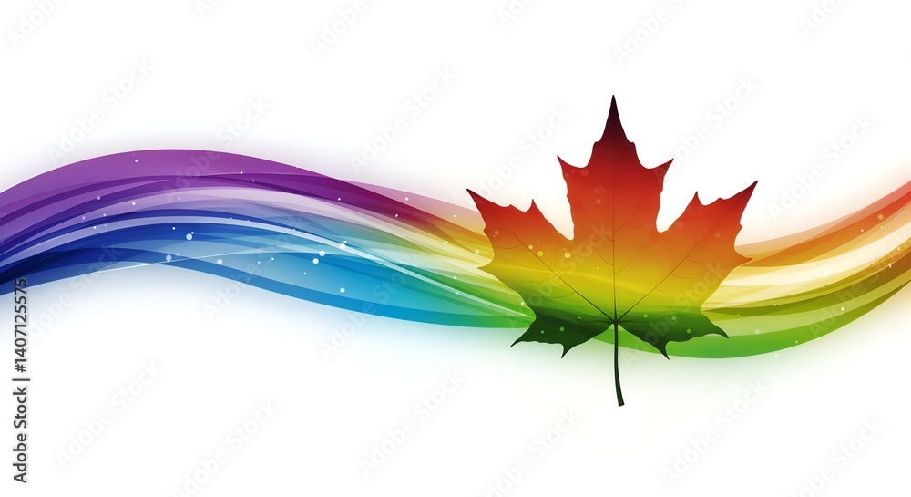 Colored maple leaf in multicolored waves on a white background, for Canada Day