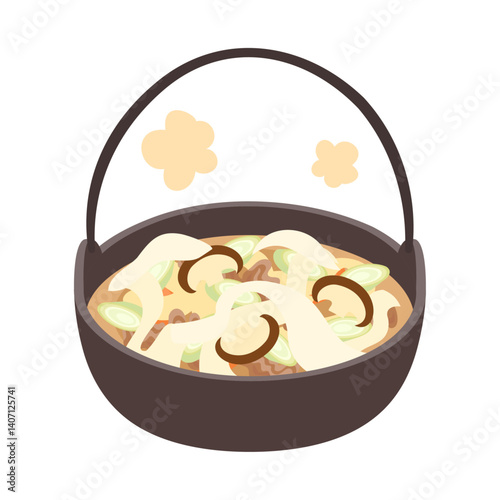 おっきりこみ（おきりこみ）。フラットなベクターイラスト。
Okkirikomi. Flat vector illustration.