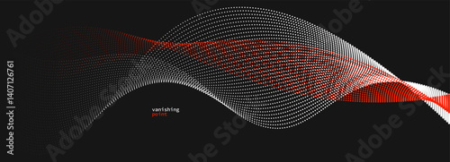 Wave of flowing vanishing particles vector abstract background, red and black curvy lines dots in motion relaxing illustration, smoke like image.