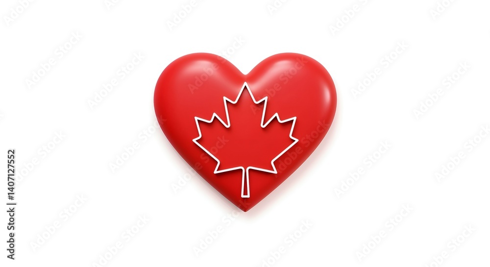 A red heart with a maple leaf outline, representing love for Canada on a white background, dedicated to Canada Day