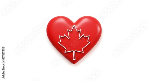 Obraz na płótnie A red heart with a maple leaf outline, representing love for Canada on a white background, dedicated to Canada Day w salonie