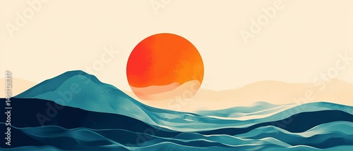 Obraz na płótnie Minimalist abstract sun and ocean wave with bold colors vector. w salonie