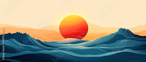 Obraz na płótnie Minimalist abstract sun and ocean wave with bold colors vector. w salonie