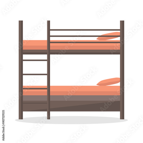 Bunk bed icon with pillows isolated on white background. Bed for room, dormitory, hostel, hotel.