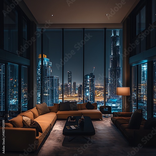 A luxury penthouse with floor to ceiling windows