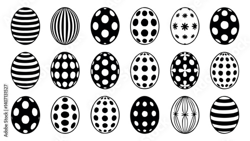 Easter Eggs Decorative Set with Ornamental Designs Vector Illustration