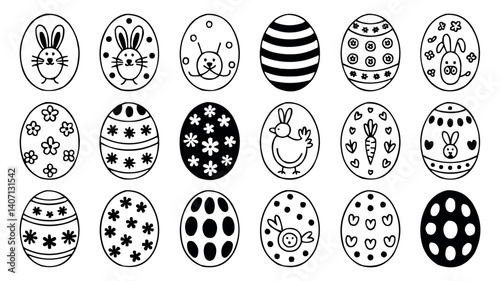 Easter Eggs Decorative Set with Ornamental Designs Vector Illustration