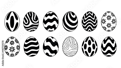 Easter Eggs Decorative Set with Ornamental Designs Vector Illustration