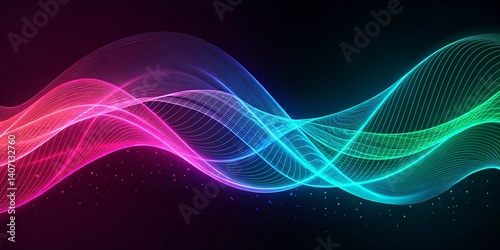 Holographic Neon Fluid Waves. Abstract background on black